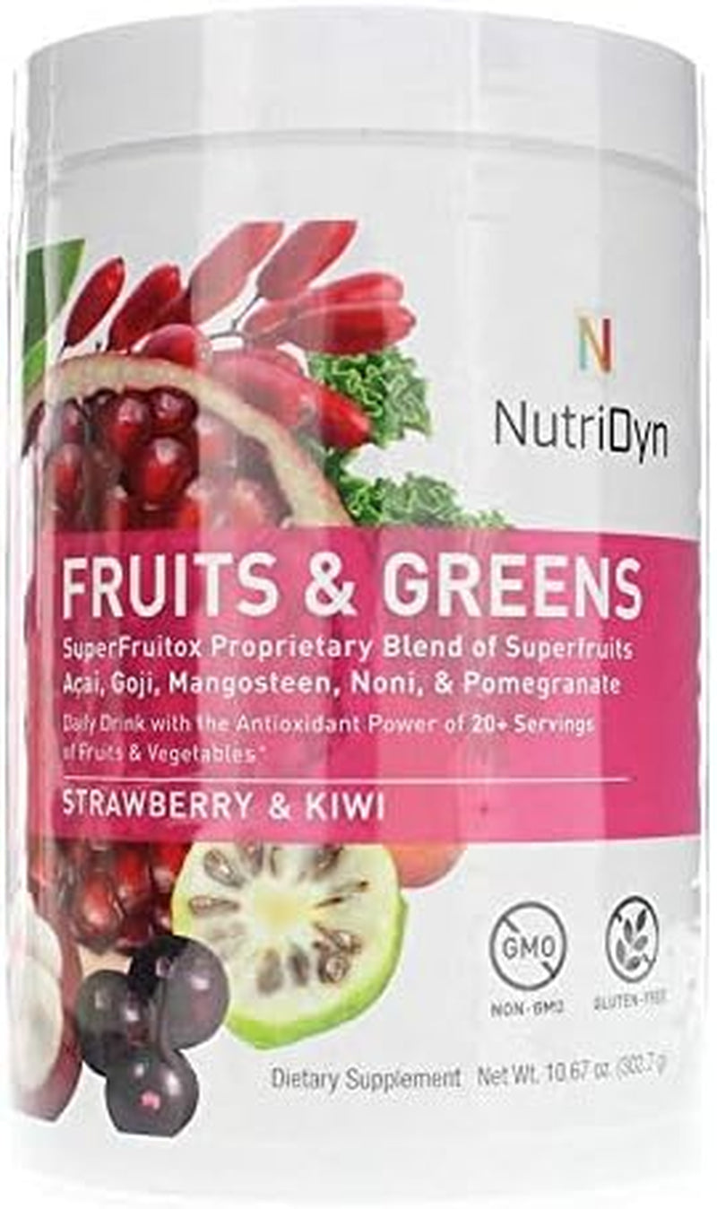 Nutridyn Fruits & Greens Strawberry/Kiwi Flavor *Certified Organic* W/ Acai, Gogi, Mangosteen, Noni & Pomegranate Super Fruits 300 Grams (Strawberry Kiki)