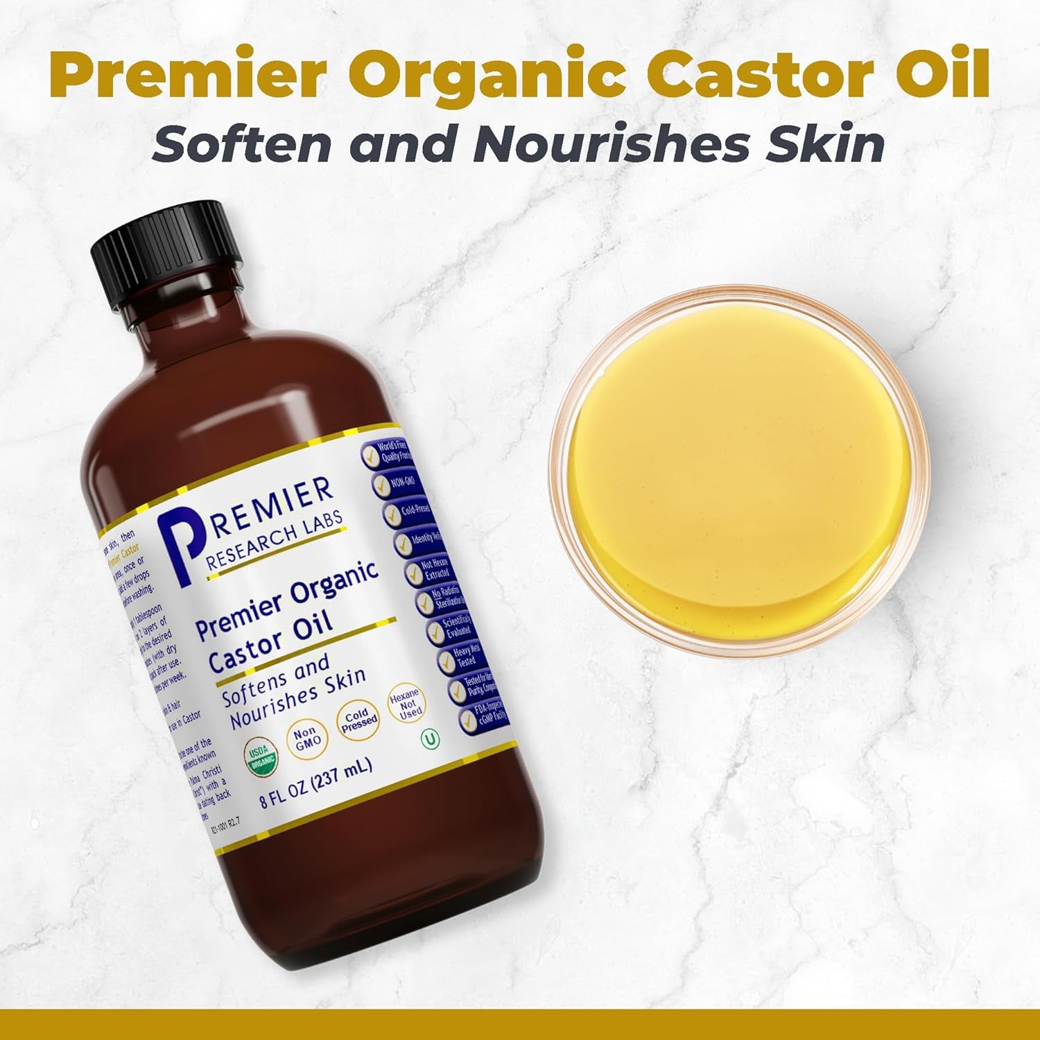 Castor Oil - Cold Pressed & Hexane-Free Castor Oil - Body Oil for Dry Skin & Hair - Castor Oil for Body Moisturizer - Pure Vegan & Non-Gmo - 8 Fl Oz