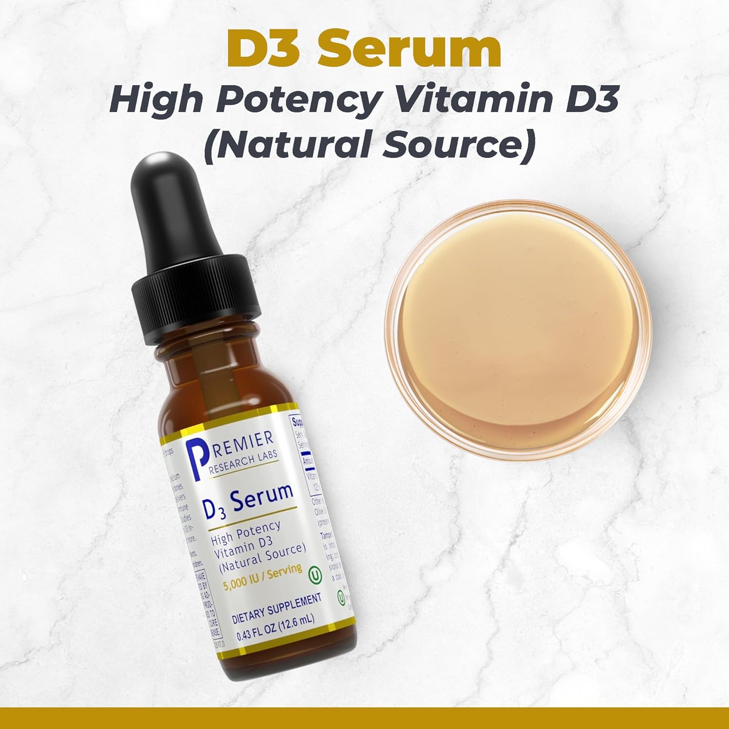 Vitamin D3 Serum - Liquid Vitamin D Oil Drops for Adults, Liquid Vitamin D3 5000 IU, Sublingual Vit D3 Liquid - 0.43 Fl Oz