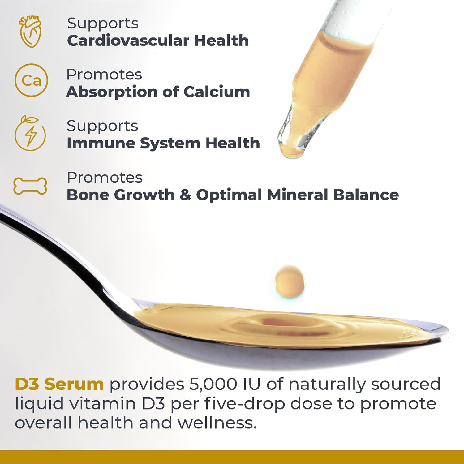 Vitamin D3 Serum - Liquid Vitamin D Oil Drops for Adults, Liquid Vitamin D3 5000 IU, Sublingual Vit D3 Liquid - 0.43 Fl Oz