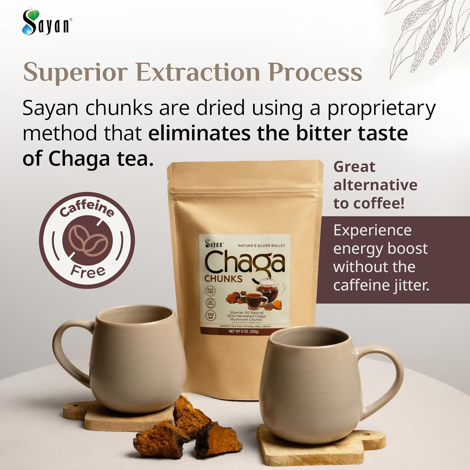 Siberian Pure Raw Chaga Mushroom Chunks with Black Top Crust 8 Oz / 223 G – Premium Wild-Harvested Antioxidant Tea for Immune Support, Focus and Digestive Health - Non-Gmo