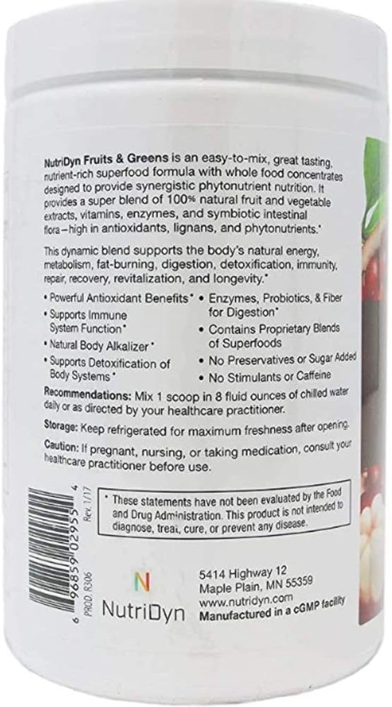 Fruits & Greens Berry Flavor *Certified Organic* W/ Acai, Gogi, Mangosteen, Noni & Pomegranate Super Fruits 304.8 Grams (Berry)