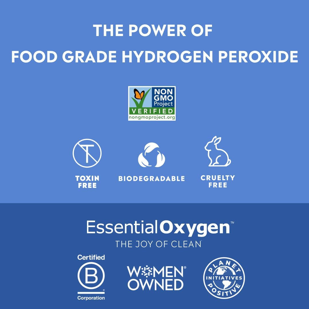, Food Grade Hydrogen Peroxide, 8 + 32 Fl Oz, Natural Cleaner, 3%, 1 - 8 Fl Oz Spray and 1 - 32 Fl Oz Bottle, Refill, HP (Pack of 2)