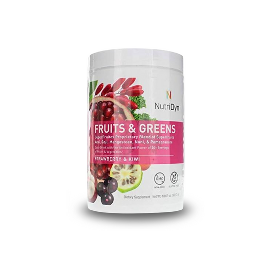 Nutridyn Fruits & Greens Strawberry/Kiwi Flavor *Certified Organic* W/ Acai, Gogi, Mangosteen, Noni & Pomegranate Super Fruits 300 Grams (Strawberry Kiki)