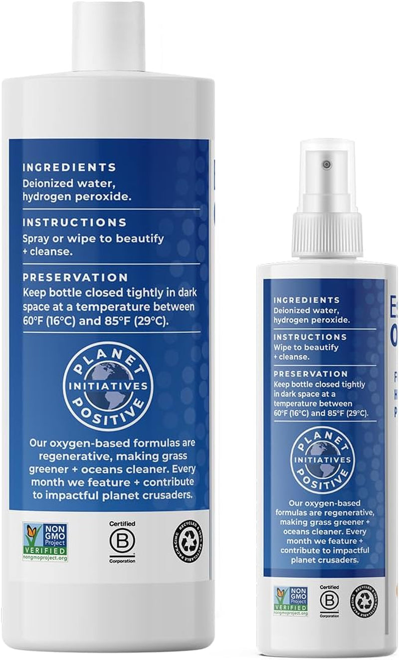, Food Grade Hydrogen Peroxide, 8 + 32 Fl Oz, Natural Cleaner, 3%, 1 - 8 Fl Oz Spray and 1 - 32 Fl Oz Bottle, Refill, HP (Pack of 2)