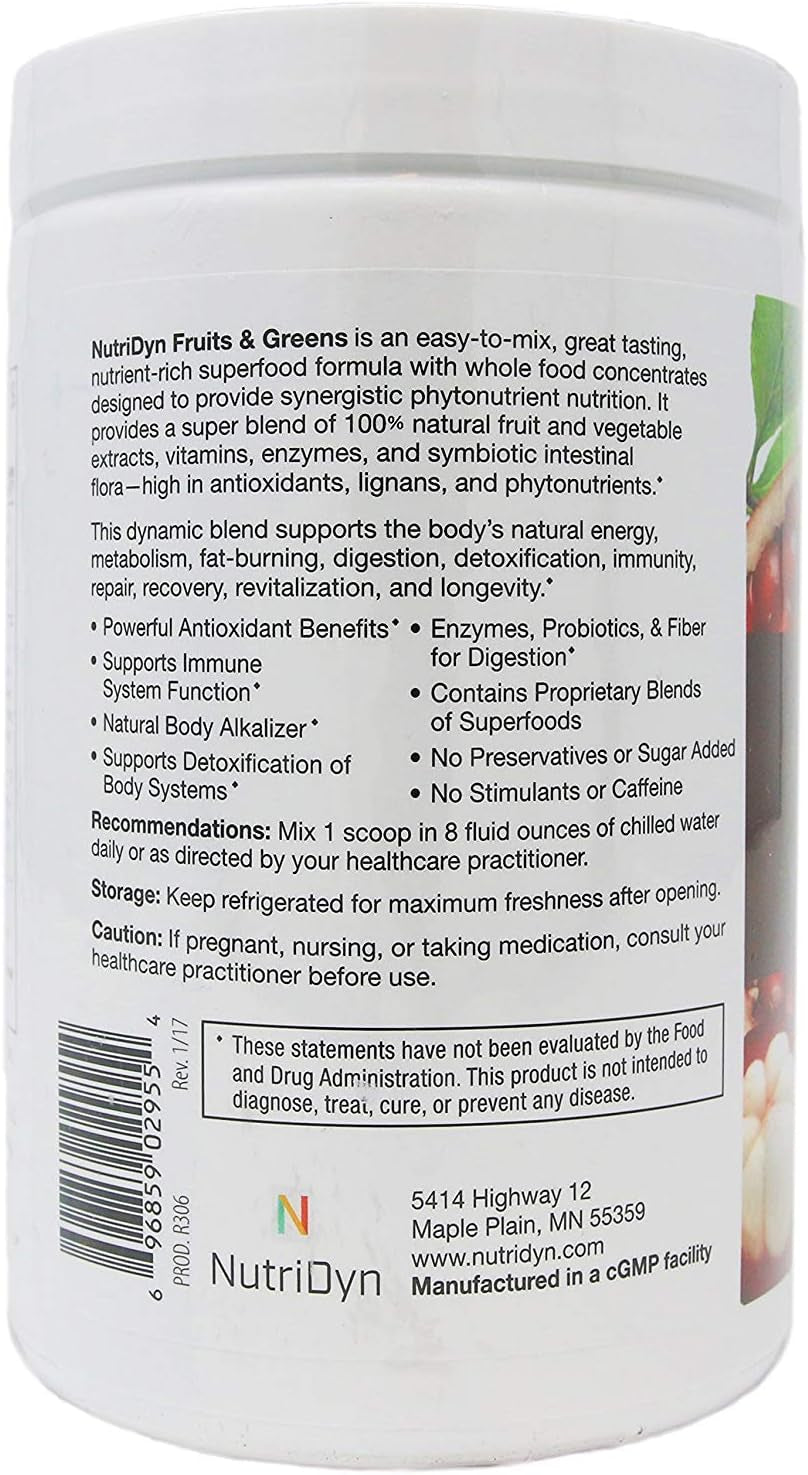 Nutridyn Fruits & Greens Strawberry/Kiwi Flavor *Certified Organic* W/ Acai, Gogi, Mangosteen, Noni & Pomegranate Super Fruits 300 Grams (Strawberry Kiki)
