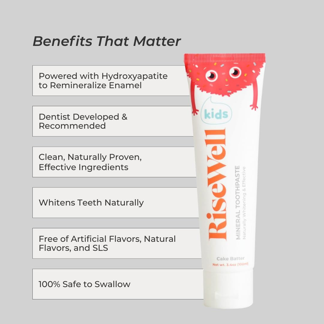 Kids Mineral Toothpaste - Kids Hydroxyapatite Toothpaste - Made by Dentists, Safe to Swallow, No Added Fluoride and All Natural - Cake Batter Flavor, 3.4 Oz