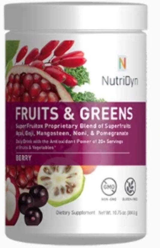 Fruits & Greens Berry Flavor *Certified Organic* W/ Acai, Gogi, Mangosteen, Noni & Pomegranate Super Fruits 304.8 Grams (Berry)