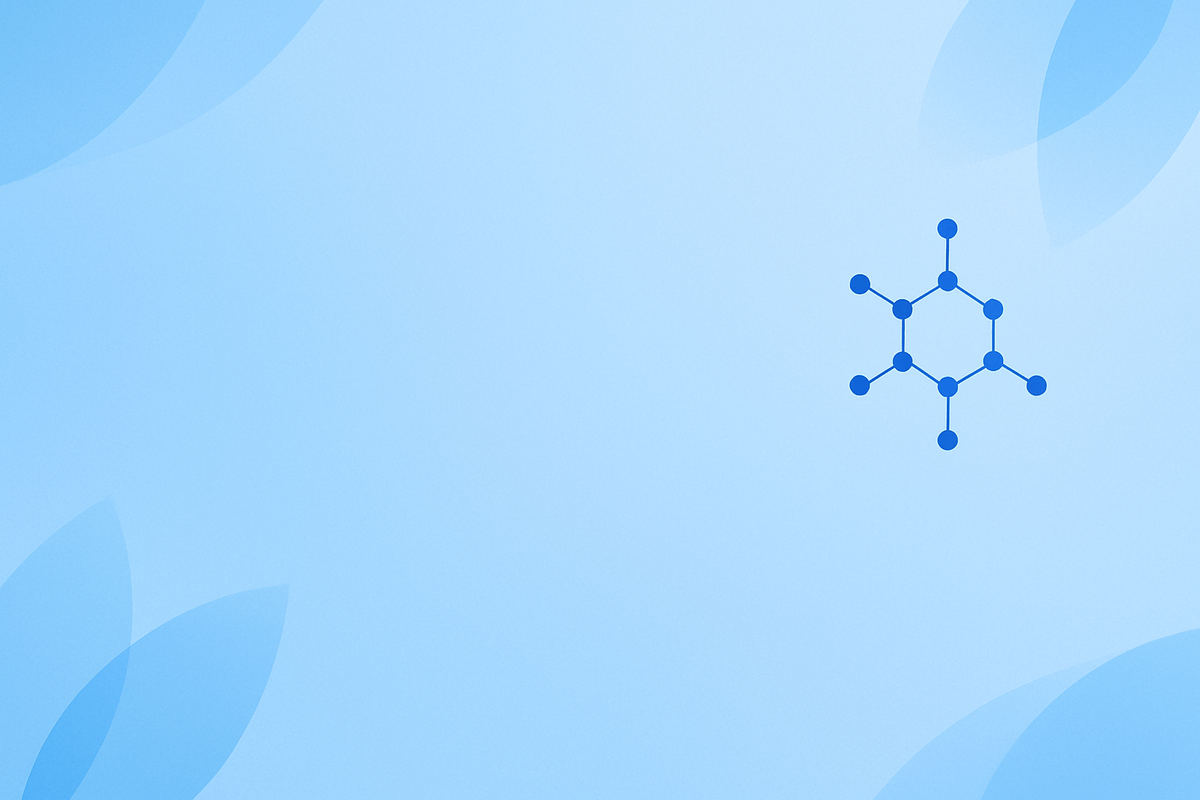 Molecule graphic on a blue background