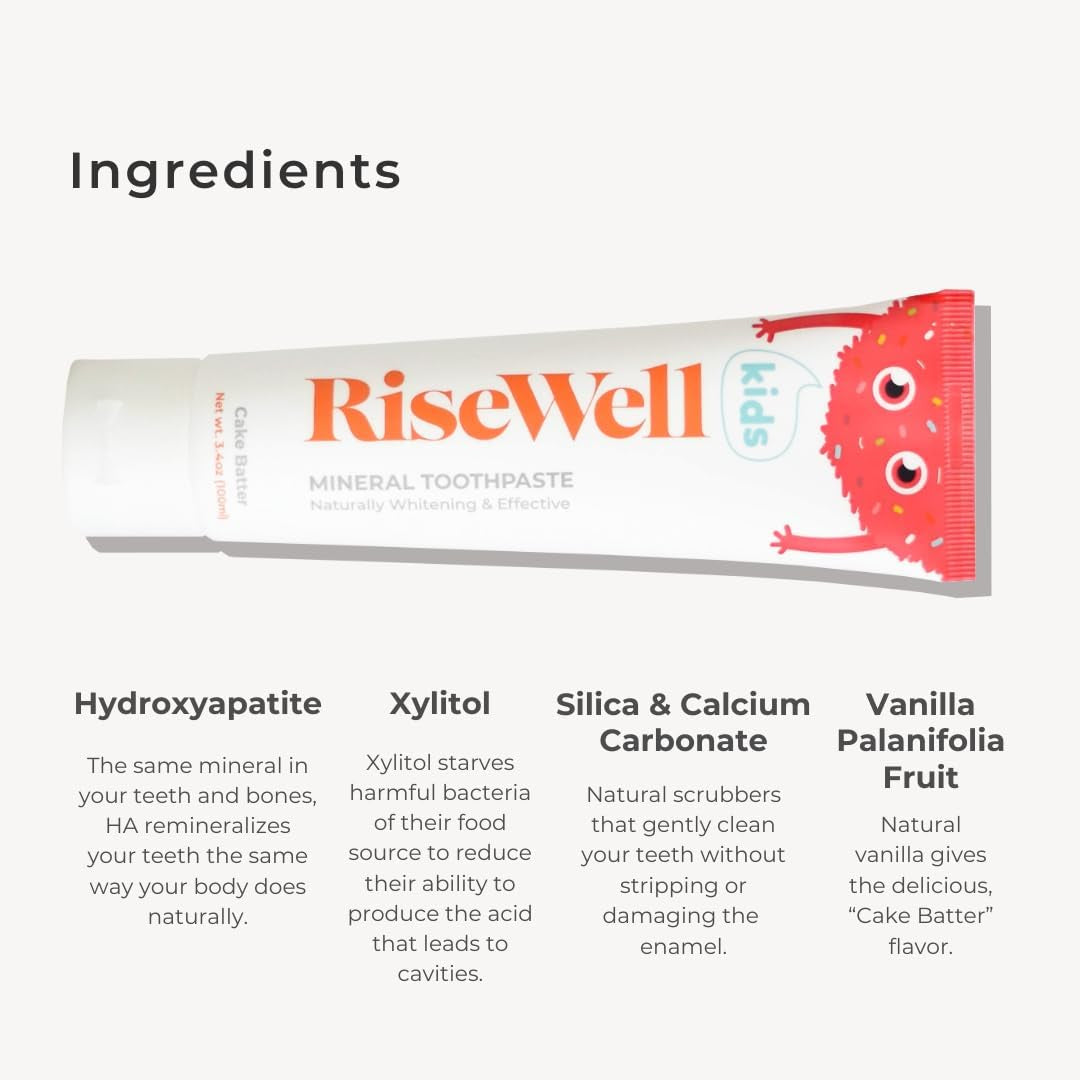 Kids Mineral Toothpaste - Kids Hydroxyapatite Toothpaste - Made by Dentists, Safe to Swallow, No Added Fluoride and All Natural - Cake Batter Flavor, 3.4 Oz